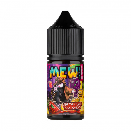 Жидкость Mew salt 30ml 20mg (Детектив Котомбо (Клубника с бананом, маракуйей и мятой), Light)